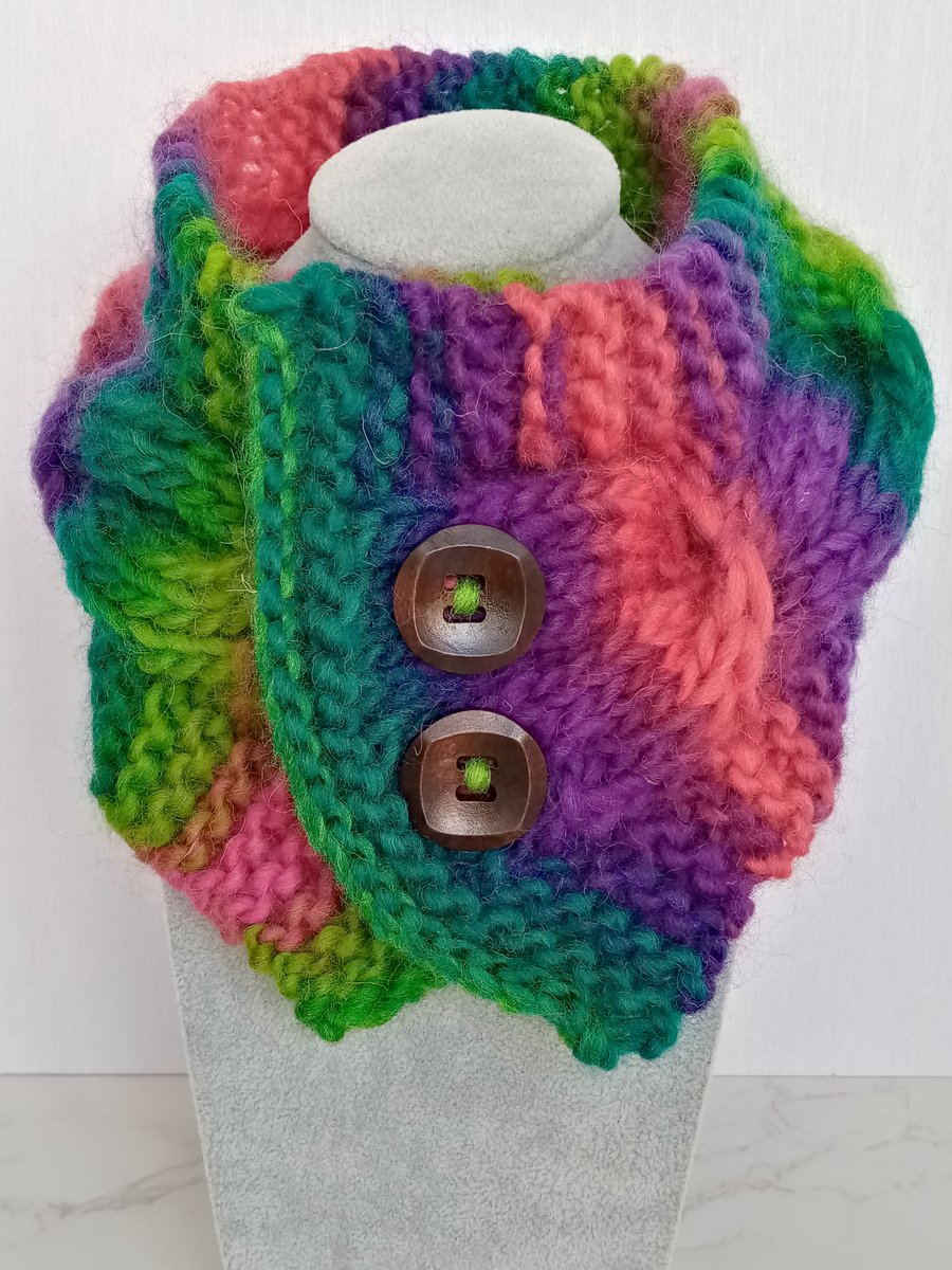 Cable Knit Neck Warmer Rainbow Collection 100% pure wool 