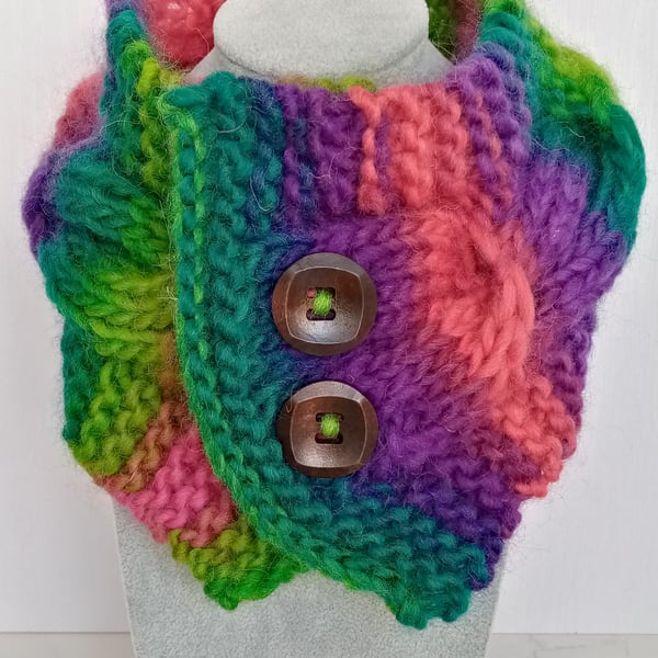 Cable knit neck warmer Rainbow Collection 100% pure wool 