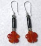 Sterling Silver &  Moss Agate Earrings Featuring Red Agate Flowers   - Image 1
