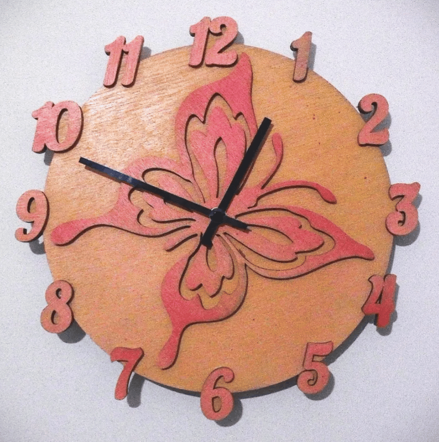 Butterfly Clock (3-Y-Sh-Lp-Rd) - Handmade wooden.