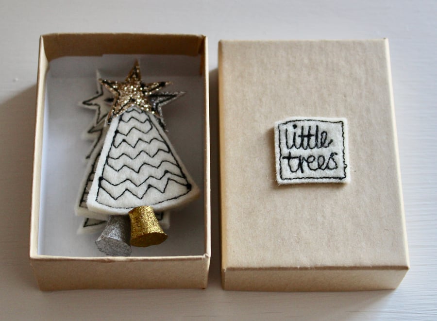 Three Miniature Wool Felt Christmas Trees 