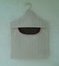 Peg bag in striped canvas fabric with dark green lining and red trim. - Image 4