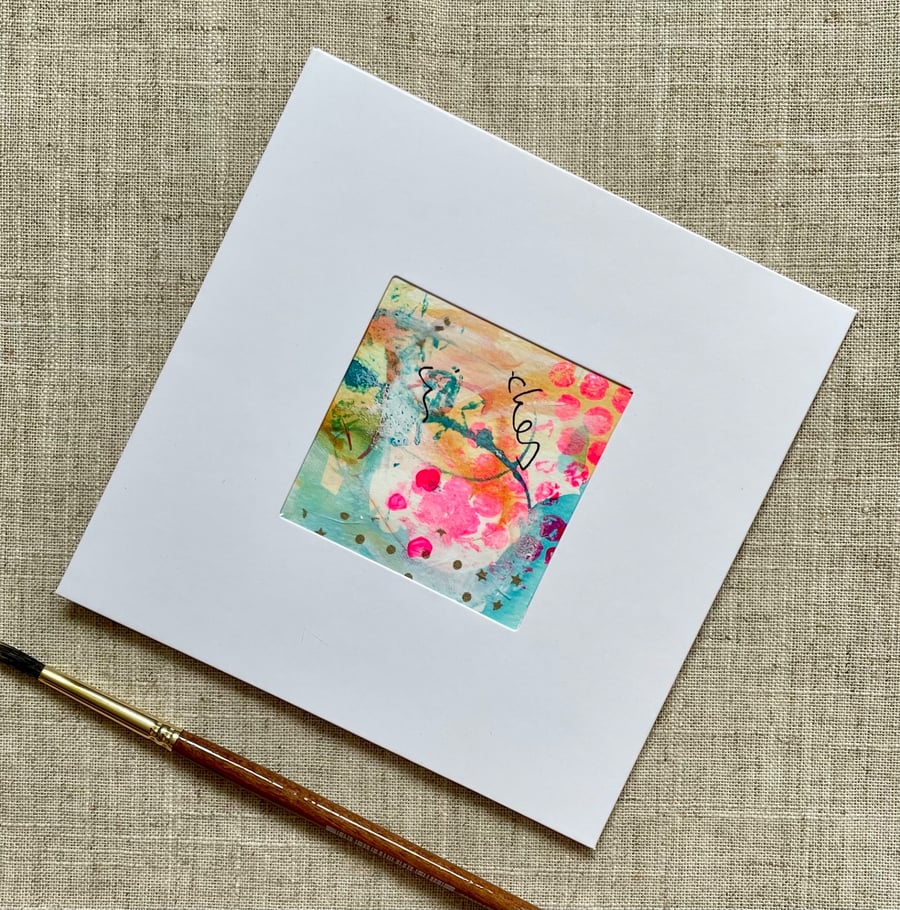 Original art card, blank card, hand painted, mixed media card for art lovers