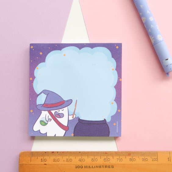 Wizard Hex Sticky Note Pad – Cute Ghost Wizard Sticky Notes for Planners & Desks