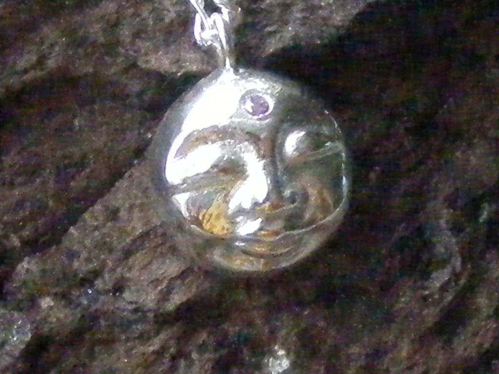 Fine Silver Moon Goddess Pendant and Sterling Silver 18 Inch Chain - Pink CZ
