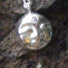 Fine Silver Moon Goddess Pendant and Sterling Silver 18 Inch Chain - Pink CZ