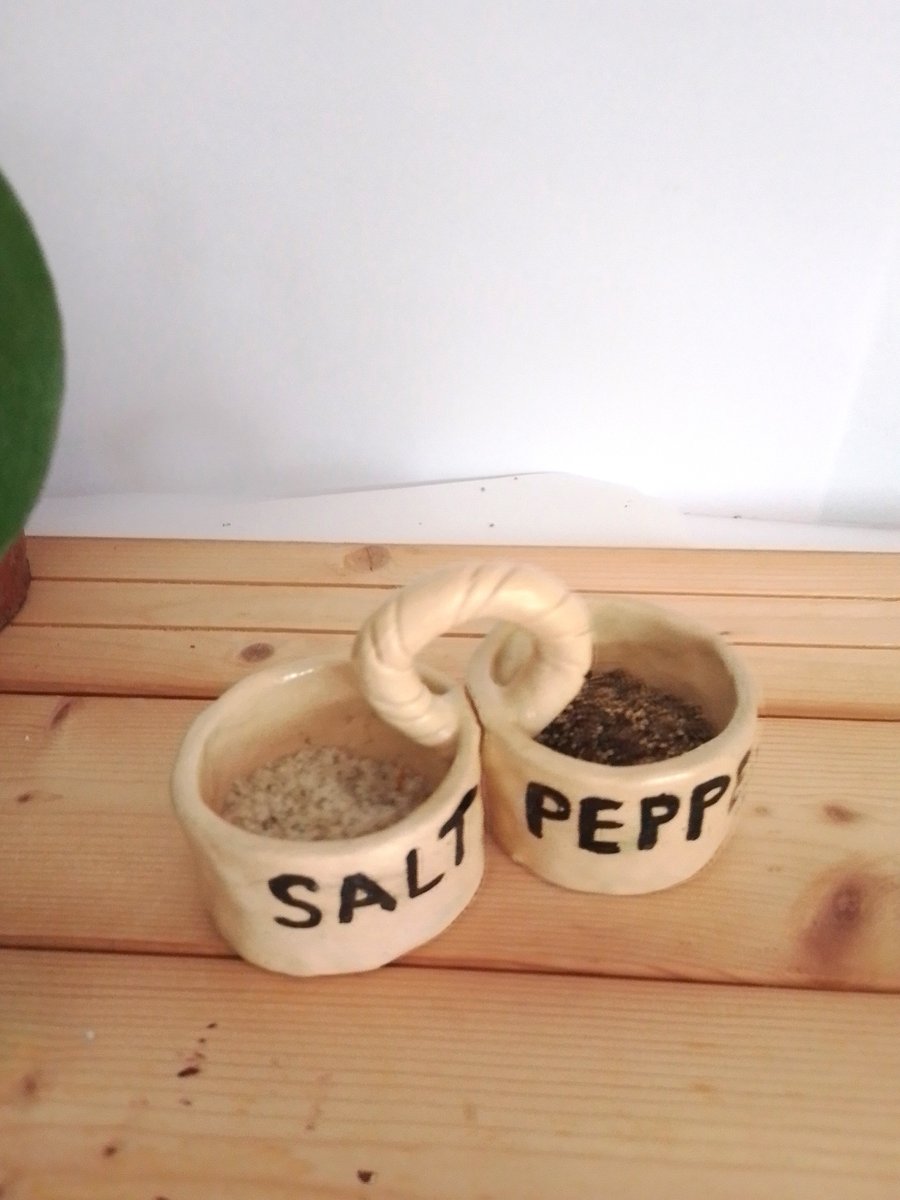 salt and pepper ceramic holder white with handle, table condiment holder