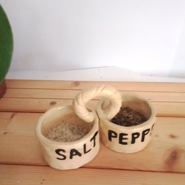 salt and pepper ceramic holder white with handle, table condiment holder