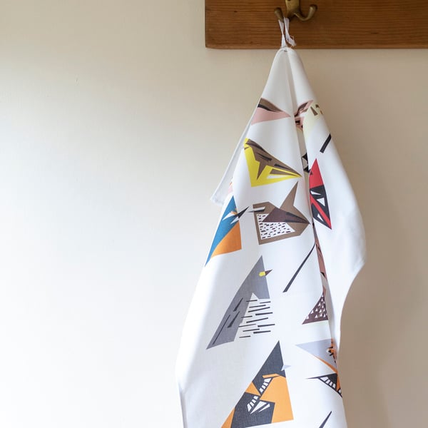 Geometric Bird Print Tea Towel - Twenty different Birds