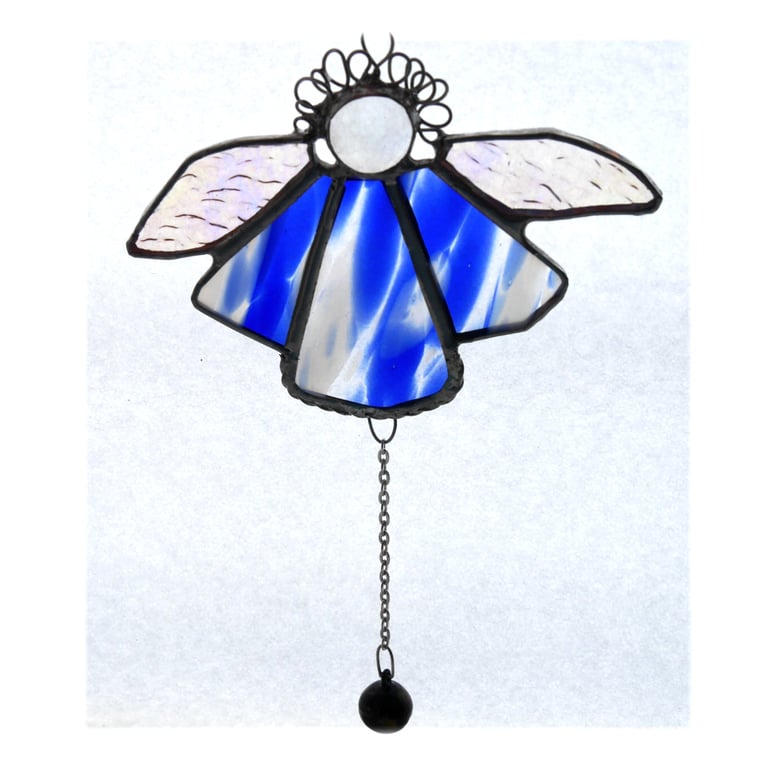 Angel Bell Suncatcher Stained Glass BlueWhite  044