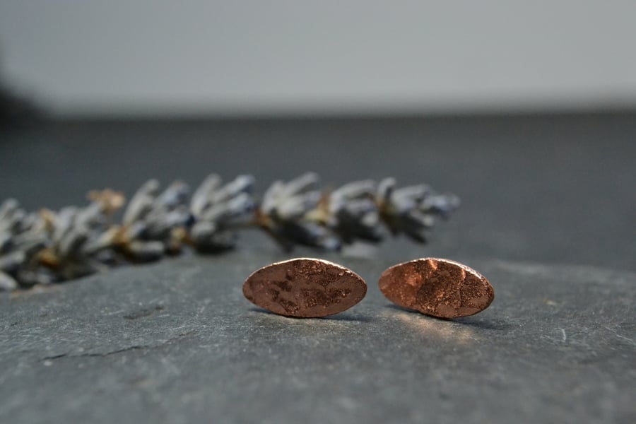 Textured copper oval earrings