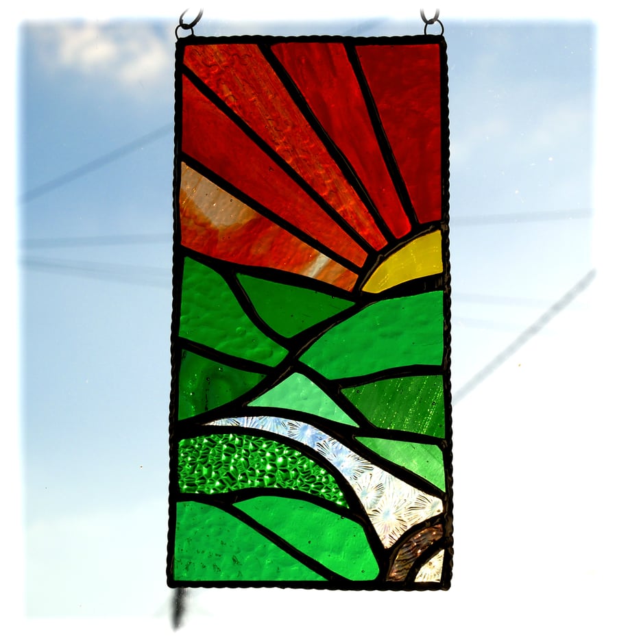 Sunset River Valley Panel Stained Glass Suncatcher