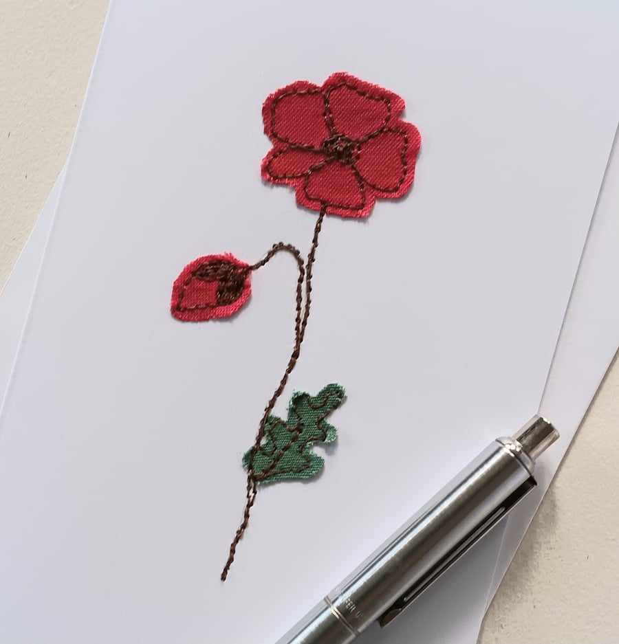 Embroidered Poppy General Greeting Card