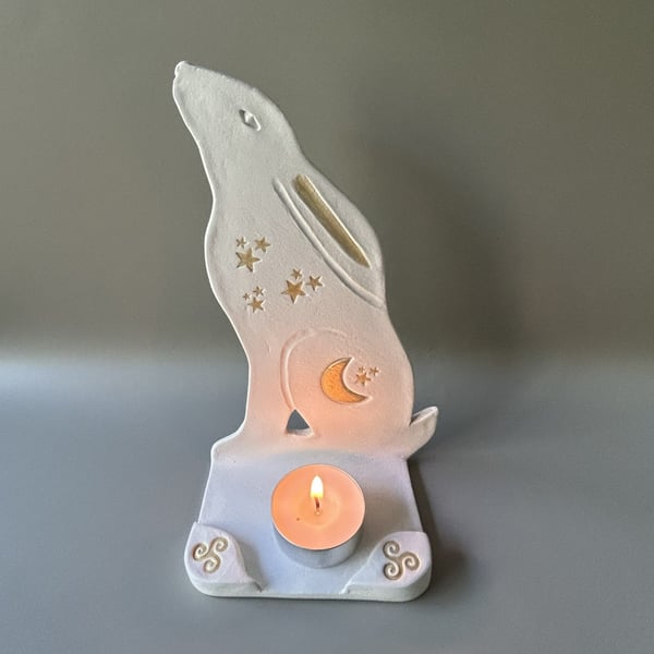 Celtic Moon Clay Moon Gazing Hare Ritual Shelf
