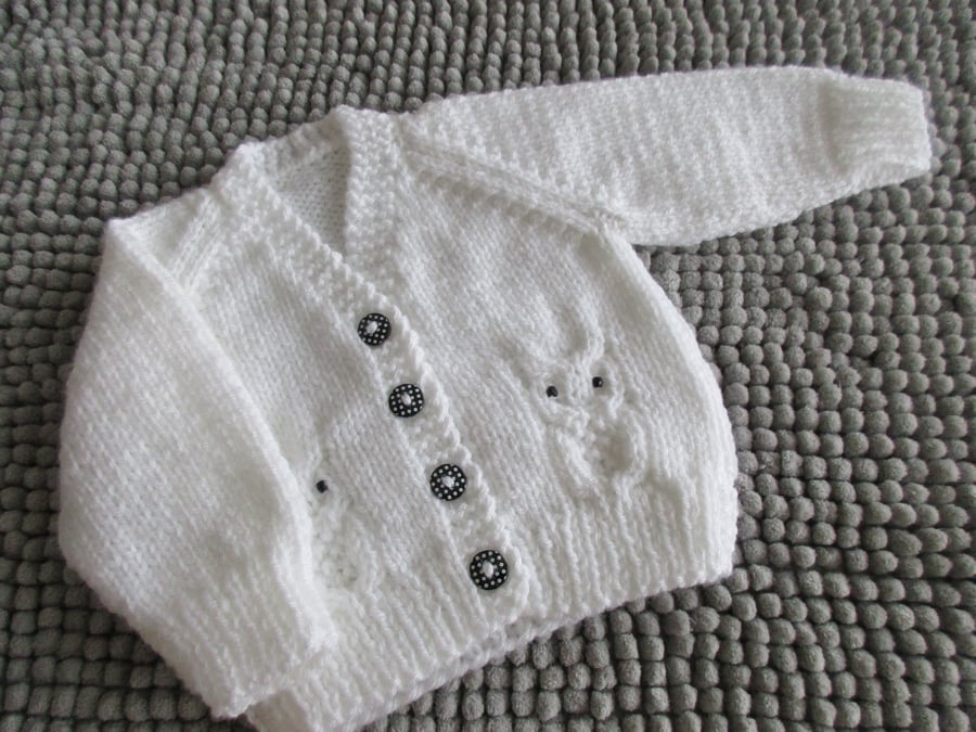 14" Newborn White Baby Girls Owl Cardigan