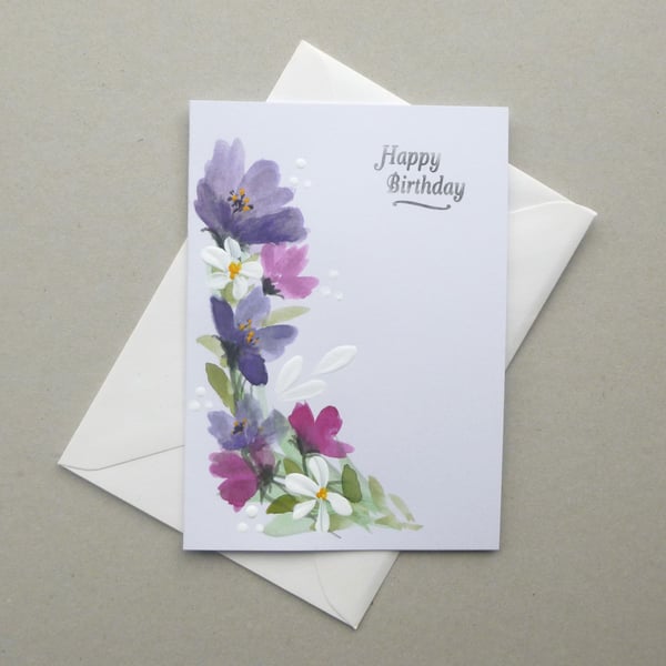 hand painted floral Birthday card ( ref F 886 K4 )