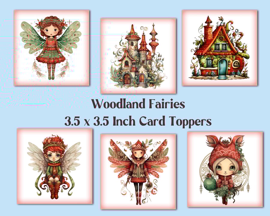 Christmas Fairies Square Card Toppers for Card Making, Tags, Journals, Scrapbook