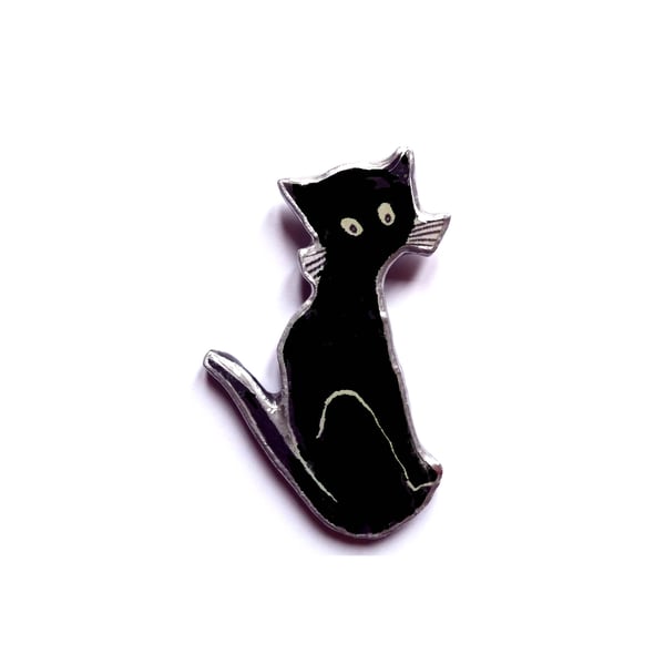 Whimsical Halloween Goth Black Cat Resin Brooch by EllyMental
