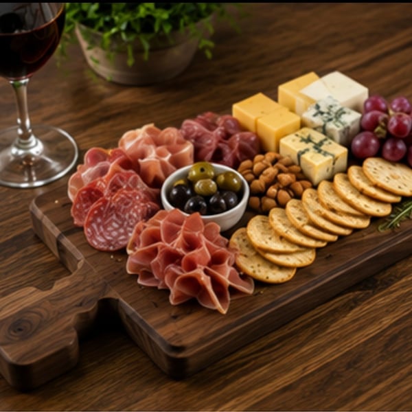 Rustic handmade cheese board, paddle board, sharing platter