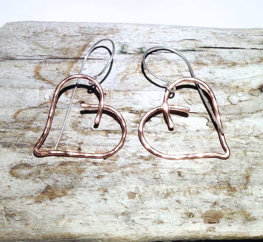 Copper Heart Earrings - UK Free Post