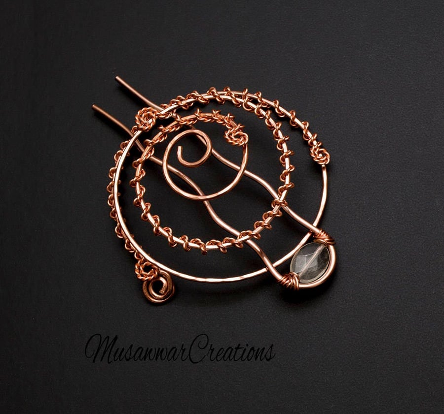 Copper Spiral bun cage ,hair bun holder,hair bun ,hair slide,twisted copper bun 