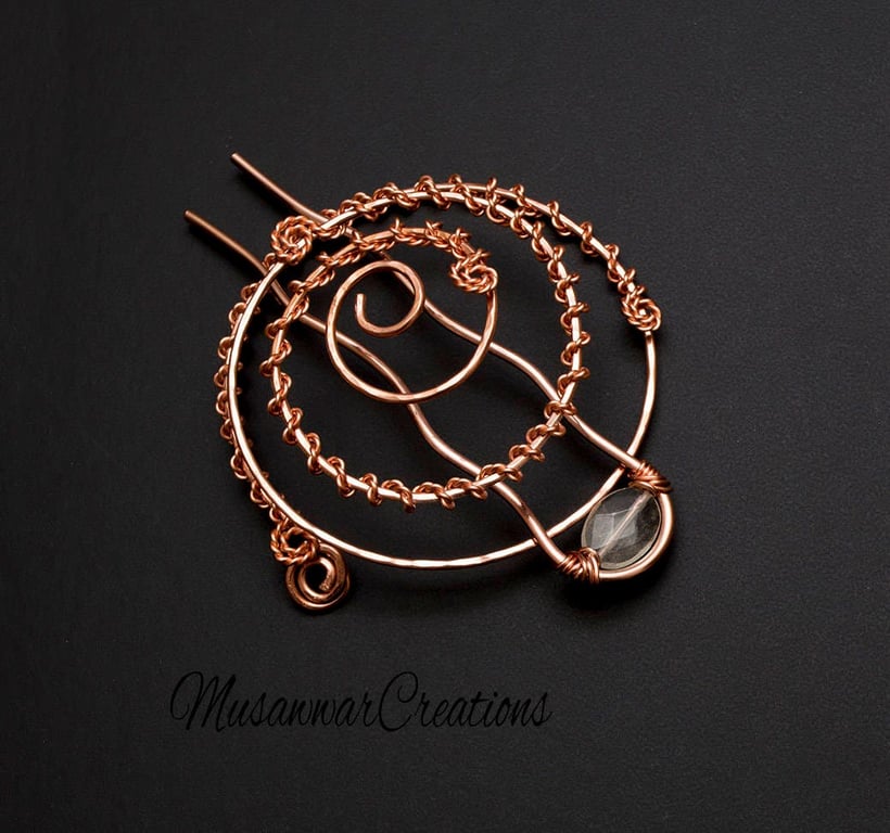 Copper Spiral bun cage ,hair bun holder,hair bun ,hair slide,twisted copper bun 