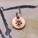 Recycled Round Copper Protection Bindrune Split Keyring Charm, Bag Charm.