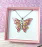 Pink butterfly pendant in dusty pink, rose gold and gold enamel, necklace gift - Image 2