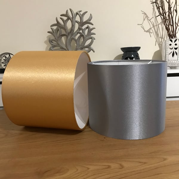 Handmade Satin Silk Fabric Lampshades Drum Shape Gold Silver