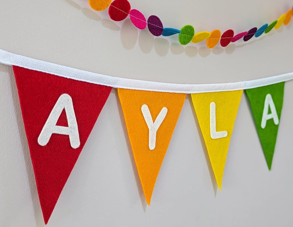 personalised rainbow bunting handmade from wool blend felt for custom names