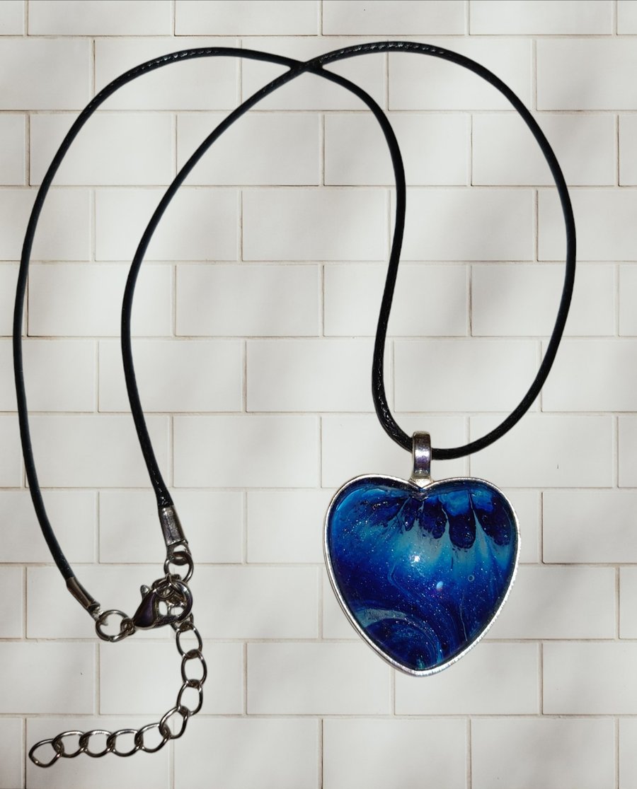 Blue acrylic painted love heart pendant