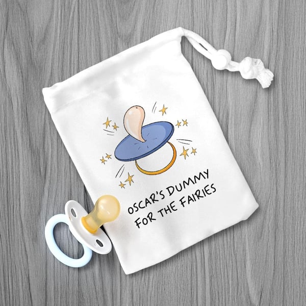 Personalised Boys Dummy Fairy Bag – Canvas Drawstring Bag with Stopper 