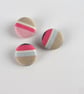 3 Small Handmade Pink Stripe Fabric Buttons - Image 3