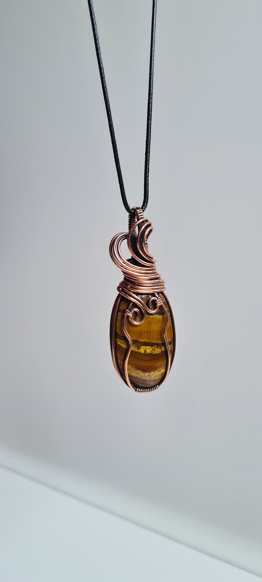 Handmade Large Statement Natural Tigers Eye & Copper Necklace Pendant Gift Boxed
