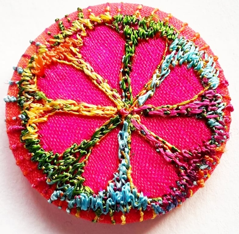 Buttons 1 inch button Hand Dyed Silks and Cottons Free Machine Embroidery Button
