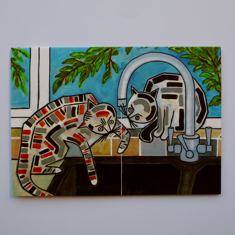 CATS AT THE TAP BLANK GREETINGS CARD