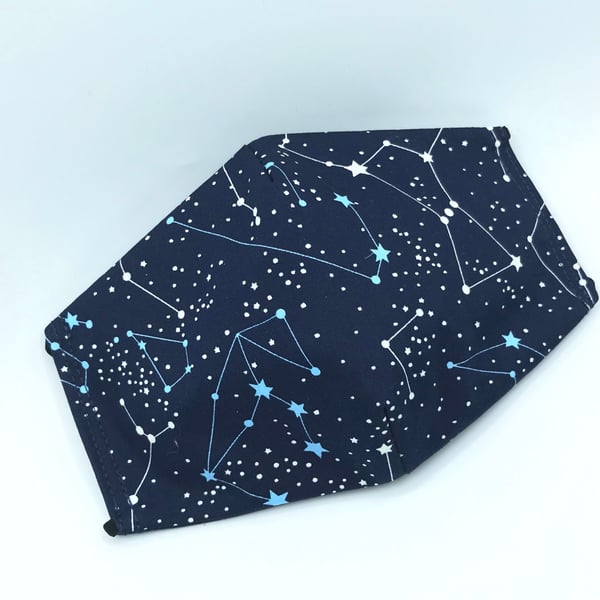 Navy Star Map Face Mask. Triple layered. 100 % Cotton Fabric.