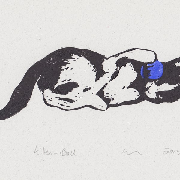 Kitten & Ball Limited Edition Hand-Pulled Linocut Print Cat