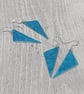 Aluminium Geometric Triangular Drop Earrings - Blue Metal Paint - 925 Ear wires - Image 2