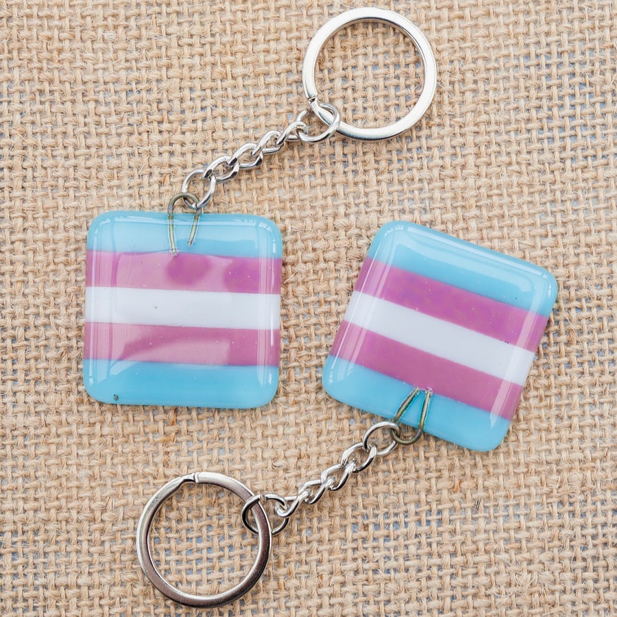 Transgender Pride Fused Glass Keyring Keychain LGBTQ