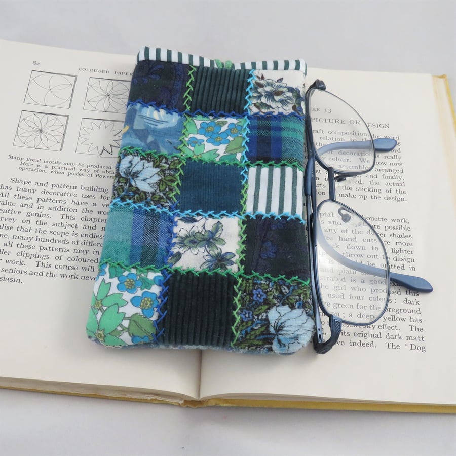 Patchwork Spectacles Case - blue and green