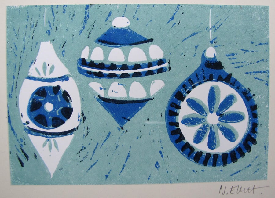 CHRISTMAS art print - blue baubles