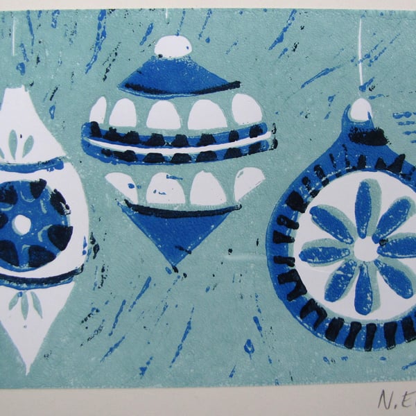 CHRISTMAS art print - blue baubles