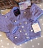 SALE Baby Girls Hand Knitted Lilac Flower Cardigan 3-9 months size - Image 3