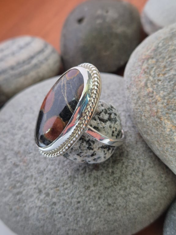 Sterling silver ring with peanut obsidian stone