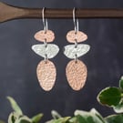 Mixed-metal Silver and Copper Textured Geometric Pebble Dangle Earrings