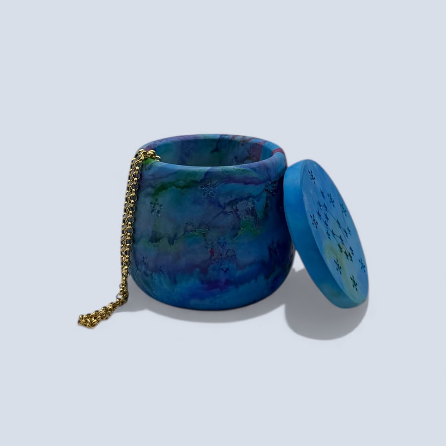 Purple, Green and Blue Marbled Jewellery Box – Handmade Trinket Pot with Lid