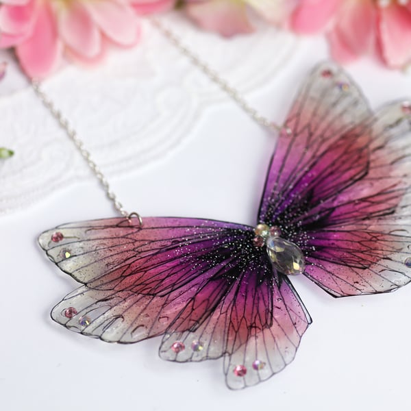 Fairy Wing Necklace - Butterfly Cicada - Tropical Pink - Fairycore - Gift - Boho