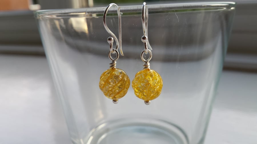 Yellow Crackle Quartz Swirl Earrlings