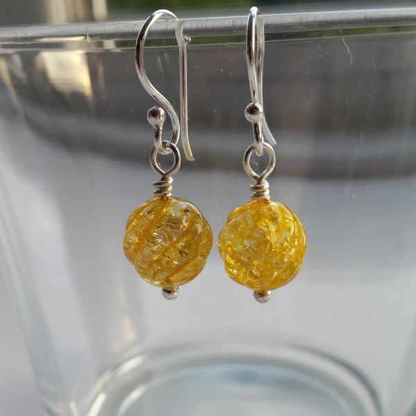 Yellow Crackle Quartz Swirl Earrlings